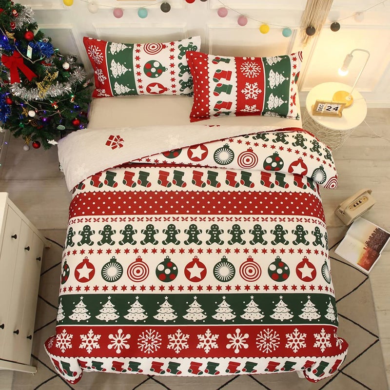 Mengersi Christmas Snowflakes Duvet Cover Full Size,Xmas Trees Holiday Bedding Comforter Cover with Zipper Closure,Home Decoration for New Year (Full, Green) - Image 5